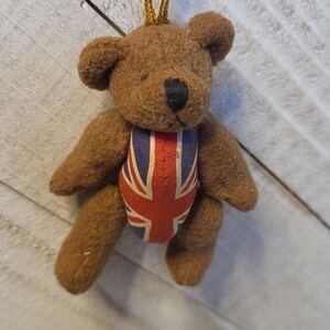 Vintage Union Jack Stuffed Teddy Bear Keychain From England Moveable Arms Legs